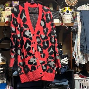 #0 017 size 1 torrid Leopard Print Button-Front Cardigan Sweater w/ pockets